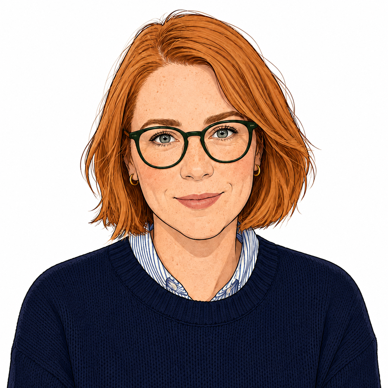 Illustrated speaker from REC’s homepage, ready to talk about her work.
