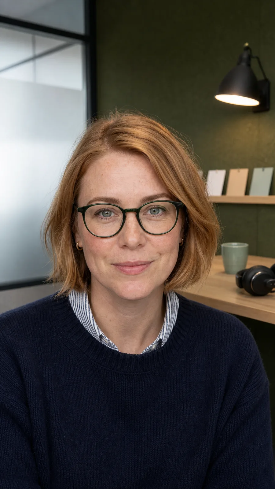Illustrative portrait of a woman recording herself speaking to camera